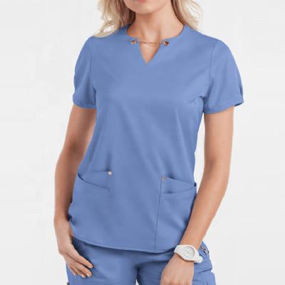 China Female Pediatric Surgical Uniform Pharmacist Spandex Hospital Plain Solid Stretch Shirt Clothing Clinical Nursing Scrub Top for sale