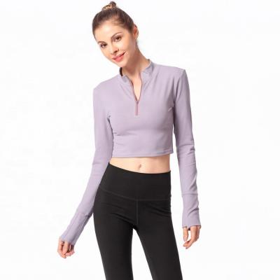 China Finess Breathable Four-Way Workout Sporty Active Women Yoga Stretch Nylon Crop Zip Top for sale