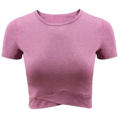 China Custom Anti-Wrinkle Girls OEM Knitted Stretch Polyester Round Neck Short Fit Tight Crop Top Sleeve T-Shirt for sale