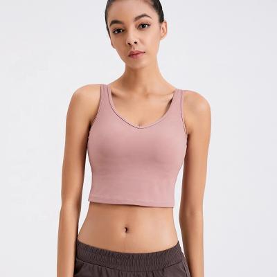 China Breathable Sexy Girl High Quality Custom Buttery Soft And Lightweight Sports Yoga Fitted Tank Top With Build In Bra for sale