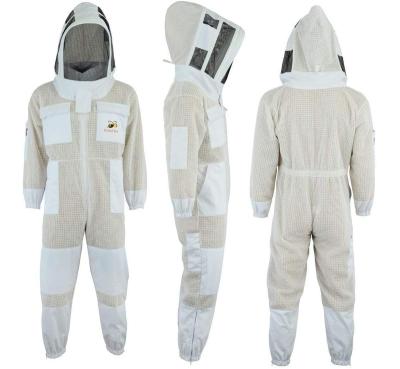 China Windproof 3 Layer Mesh Fabric Ultra Ventilated Beekeeping Suits White Beekeeper Coveralls Uniform With Fencing Veil for sale