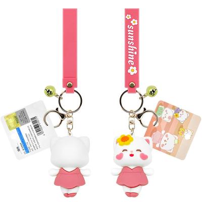 China Business gifts Wholesale creative genuine cartoon cat flower keychain cute rose kitten keychain for sale