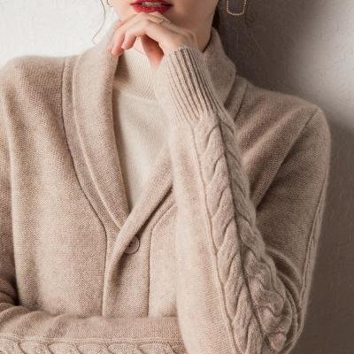 China 2020 autumn and winter new cashmere thick cardigan women's lapel anti-pilling sweater loose sweater shawl anti-pilling twist neck for sale