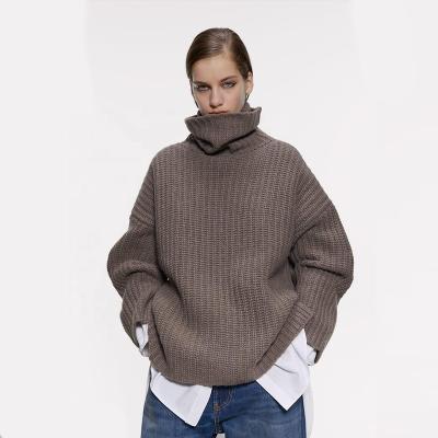 China 2021 New Anti-wrinkle Women's Turtle Neck Sweater Leisure Slit Sweater Long Sheath Knitting Sweater Fashion Loose Tops for sale