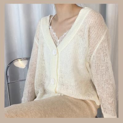 China 2021 New Sea Wear-resistant Women's Anti-wrinkle Anti-wrinkle V-neck Single Breasted Long Sleeve Woolen Cardigan Sweater for sale