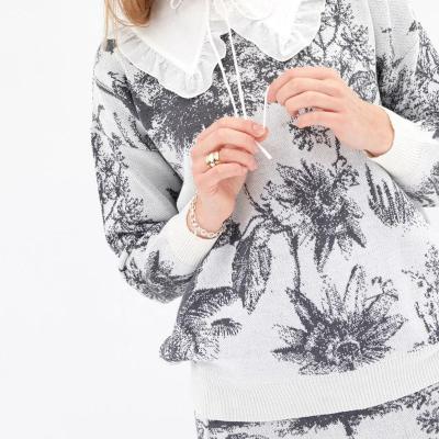 China Anti-pilling Women's Anti-pilling Knot Dyed Spray Anti-pilling Knit Cardigan Cable Overalls Splatter Ink Flower Sweater Lotus Leaf Collar for sale