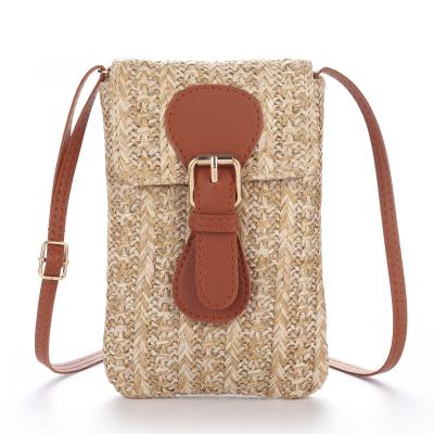 China Light Weight Synthetic Straw PU Phone Crossbody Bag Daily Use Casual Woven Crossover bag small sling purse for sale