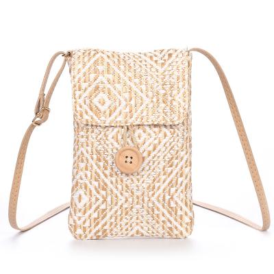 China Lightweight Synthetic Straw Bohemian Phone Crossbody Bag Daily Use Casual Woven Crossover bag small sling purse for sale