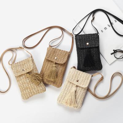 China Fashion Synthetic Straw Geometric Phone Crossbody Bag Daily Use Casual Woven Crossover bag small sling purse for sale