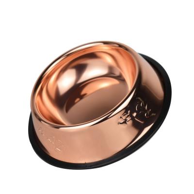 China Modern Eco Friendly Stainless Steel Rose Gold Water Food Feed Dog Feeder Pet Bowl Custom Wholesale Amazon Success Viable for sale