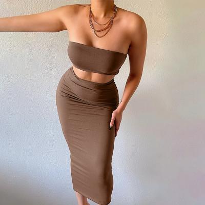 China Lygens Breathable 2021 Hot Two Piece 2 Sets Tank Tube Nerd Crop Bodycon Women Summer Sexy Clothing Solid Sleeveless Long Tops Skirt for sale