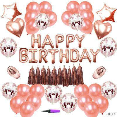 China Amazon Hot Sale 44PCS Birthday Party Supplies Rose Gold Party Happy Birthday Banner Balloons Birthday Girl Decorations Set for sale