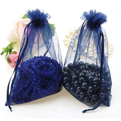 China Nice Clear Gift Bag Drawstring 13*18cm Fashion Navy Blue Organza Jewelry Packaging Bags Gift Pouches Bag for sale