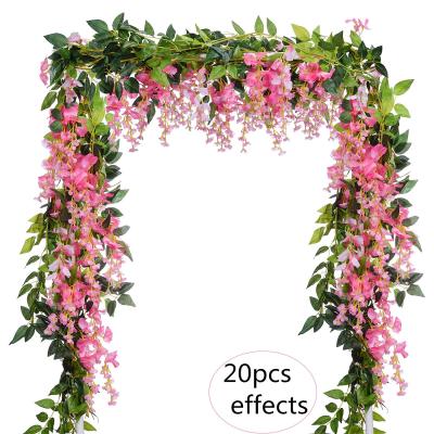 China Beautiful Hanging Silk Garland Colorful Wedding Wisteria Flower Arch Vines Garland Cheap Wholesale Artificial Flowers Decor Artificial Wisteria for sale