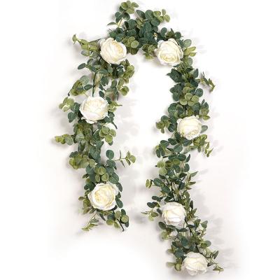 China Wedding Decoration Artificial Eucalyptus Leaves Peony Flower Garland Artificial Eucalyptus Garland Green Artificial for sale