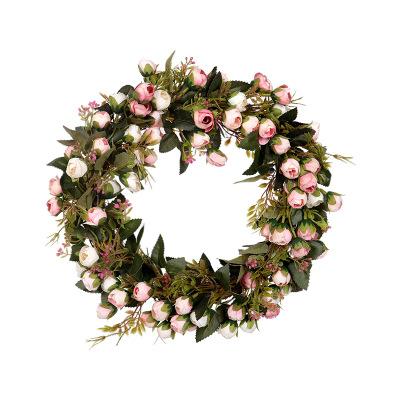 China Artificial Home Decorative Flowers Braid Rose Wreaths For Front Door Wreath Supplies Wholesale For Garden for sale