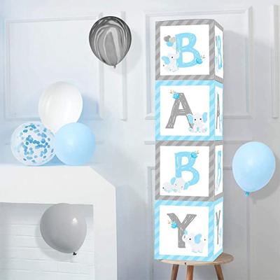 China Beautiful Colorful Sage Blue Baby Balloons Boxes Decoration Baby Shower Backdrop Blocks Gender Reveal Photo Props White Eucalyptus Blue Ribbon for sale