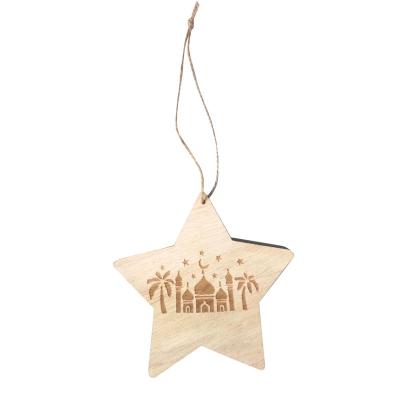 China 2022 Eid Party Decorations Wooden Pendant Party Banner Ramadan Star Decoration Eid Mubarak Paper Banner For Islamic Holiday Decorations for sale