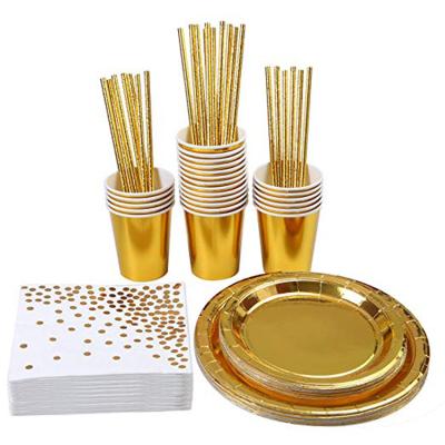 China Birthday Wedding Party Decoration 146 Pieces Gold Party Supplies Party Tableware Aluminum Foil Plates Napkins Cups Straws For Weddings Birthday Party Supplies for sale