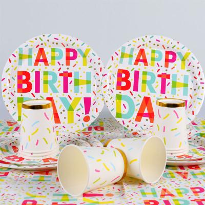 China Cute Happy Birthday Tableware Set Disposable Party Paper Birthday Plates Tableware Party Supplies 24 Guests Paper Plate Set for sale