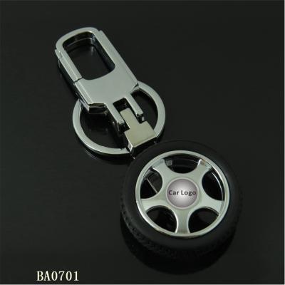 China Eco Friendly 3D White Mini Tire Key Chain With Car Mark for sale