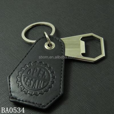 China Sustainable Personality Promotional Gifts Leather Key Metal Chain Zinc Alloy Bottle Opener for sale