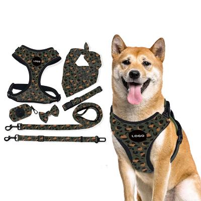 China Custom Free Design No Pull Adjustable Reversible Pet Dog Harness Leash Collar And Matching Poo Bag Holder for sale