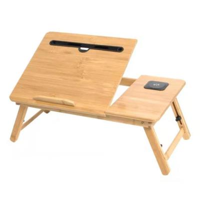 China 2021 hot sale portable natural bamboo laptop desk adjstable stand with computer slot for sale