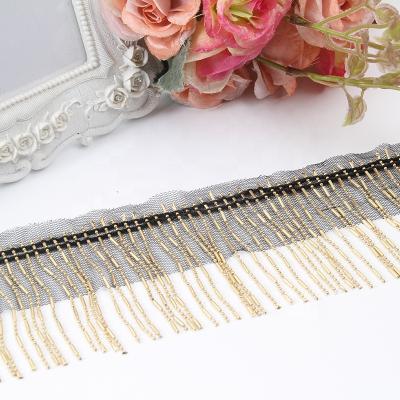 China Curtain Fancy 8cm Gold Ribbon Chain Fringe Trim Decorative Fashion Accessories Mesh Fringe for sale