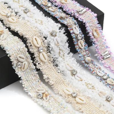 China Wholesale High Tenacity Shell Shape Customized Lace Trim Pearl Embroidery Ribbon Cotton Ribbon Trims And Multi Garment Accessories for sale