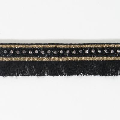 China Durable Black Polyester Fringe Lace Trim Ribbon 3cm With Beads for sale