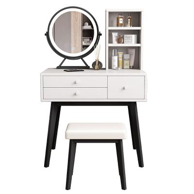 China (Other)Adjustable Dressing Table With LED Mirrored Modern Nordic Solid Wood Makeup Dressing Table for sale