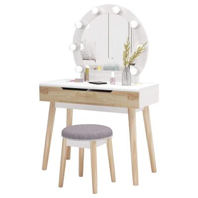 China (Other) Wooden Stools Makeup Vanity Vanity Dresser Dresser Adjustable Cushioned Desk with 2 Drawers for sale