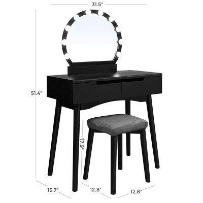 China Wholesale Modern Black Foldable Makeup Vanity Dressing Table With Lighted Mirror And Stool for sale