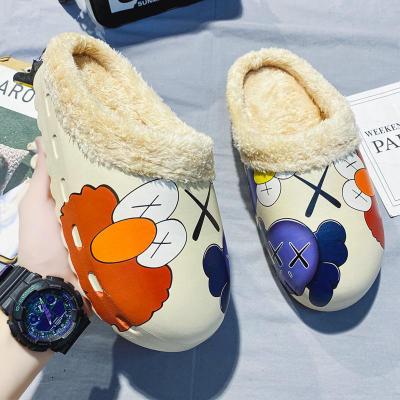 China Fashion trend fashion print house fur yeezy slippers for kid wholesale mens yeezy slippers with fur for sale