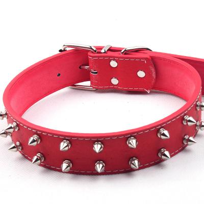 China Thoughtful Adjustable Leather Dog Collar Neck Strap Supplies Pu Leather Punk Rivet Pointed Dog Collar Pet Collars for sale