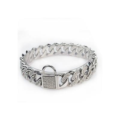 China Viable Made In China Diamond Collars For Dog Stainless Steel Cuban Chain Link Dog Collar for sale