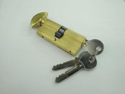 China 70mm(35*35) Euro Profile Single Brass Cylinder Lock with 3 brass normal keys Brass brushed color for sale