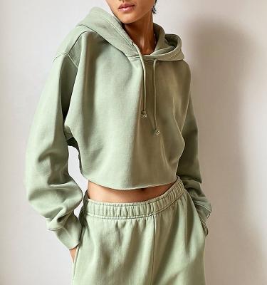 China 2021 custom 2 piece women's Anti-wrinkle jogger workout set crop top hoodie women oversized sweatshirt for sale