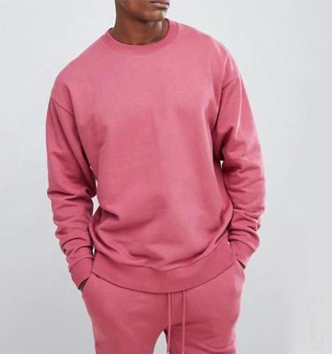 China 2021 Customs Logo Cotton Oversized Men Pink Fleece Terry Sweatsuit Men Jogging Suit Anti-Shrink Tracksuit for sale