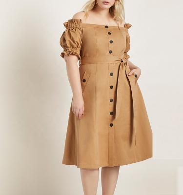 China 2019 newest stylish fashion Anti-wrinkle off the shoulder button up casual dress plus size 3xl women's dress for sale