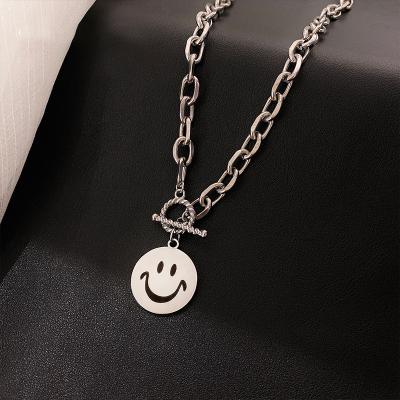 China Fashionable Stainless Steel Smiley Necklace Men's Birthday Party Jewelry Gift 2021 European and American Style for sale