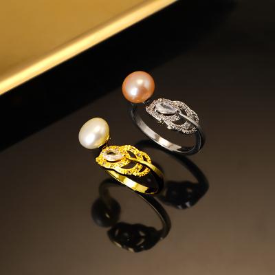 China Gold Plated Inlaid Men and Women Ring Gifts Custom Fashion CLASSIC All-match Pearl Leaf Ring 2021 Ladies Birthday Anniversary for sale