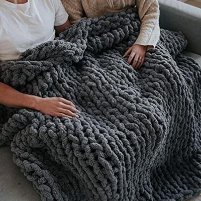 China Wholesale Plain i@home Sofa Knitted Security Blanket Gray Color Chunky Blanket for sale