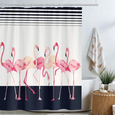 China Custom Polyester Cartoon 3d Printing Shower Curtain Bathroom Flamingo Waterproof Sustainable for sale