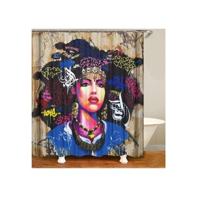 China Bathroom Viable Women Makeup i@home 3d Art Print Bath Shower Curtain African Polyester Waterproof for sale