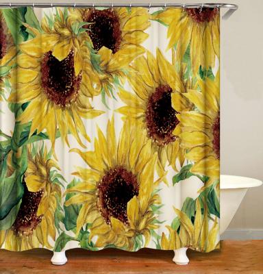 China Viable 2021 Most Popular Polyester 3d Sunflower Rust Resistant Floral Custom Shower Curtain Curtain for sale