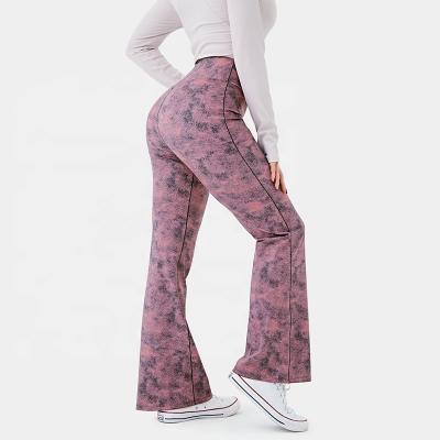 China Breathable Custom Recycled Polyester Womens Fitness Yoga Rocket Pants High Waist Crossover Sublimation Tie Dye Flare Full Length Leggings for sale