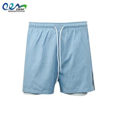 China Anti-Wrinkle High Quality Solid Color Blue Two Piece Custom Men's Active Compression Gym Shorts for sale