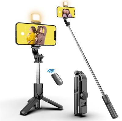 China 2021 Fold Wireless Remote Control 152mm Length Cell Phone Selfie Stick Tripod 3 in 1 LED Fill Mini Selfie Ligh Stick for sale